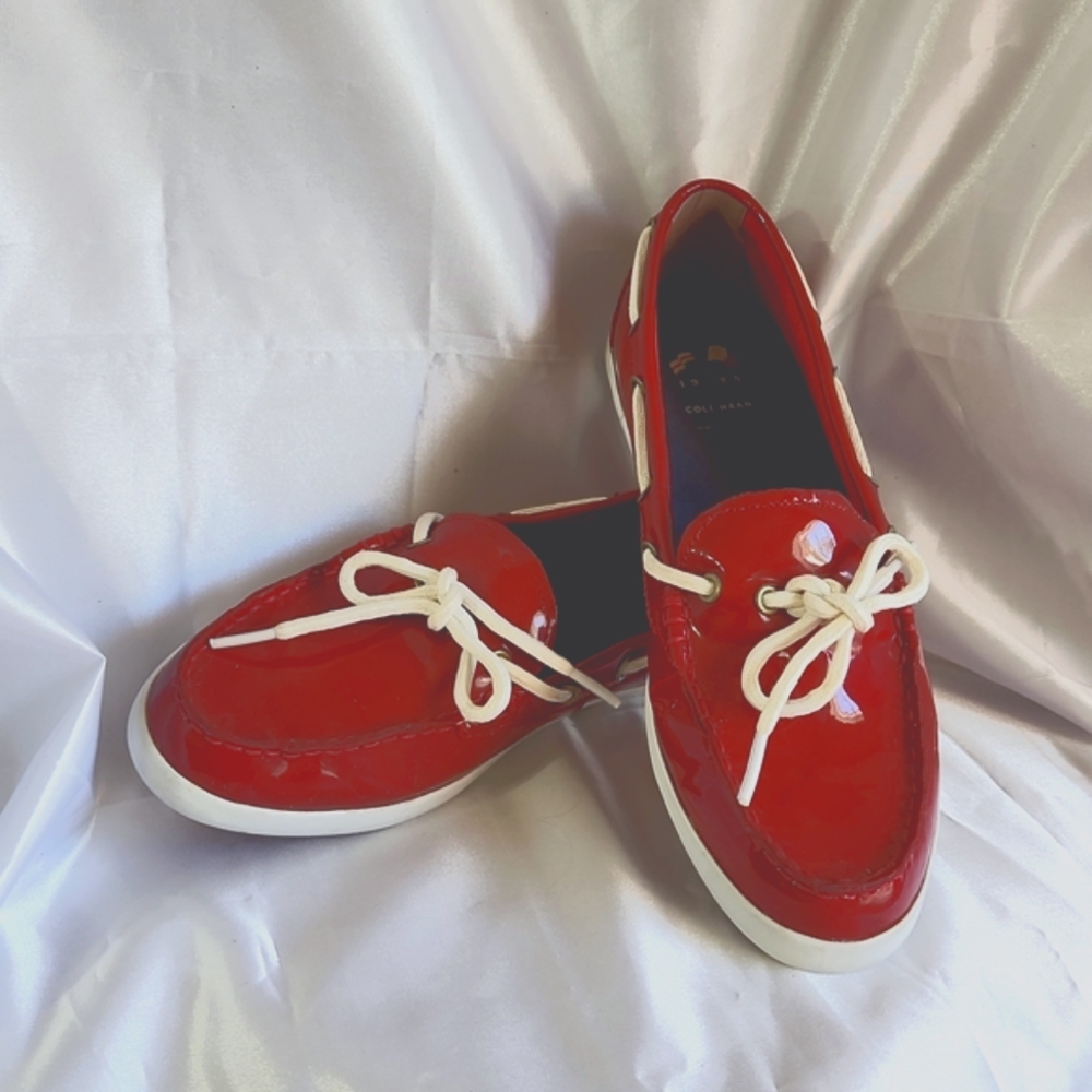 Cole Haan Nantucket Camp Moccasin Red Patent Leather 8 - Picture 2 of 4